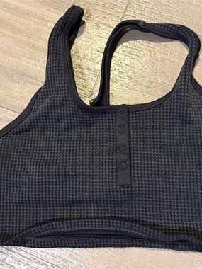 Waffle Knit Scoop Neck Tank - Black